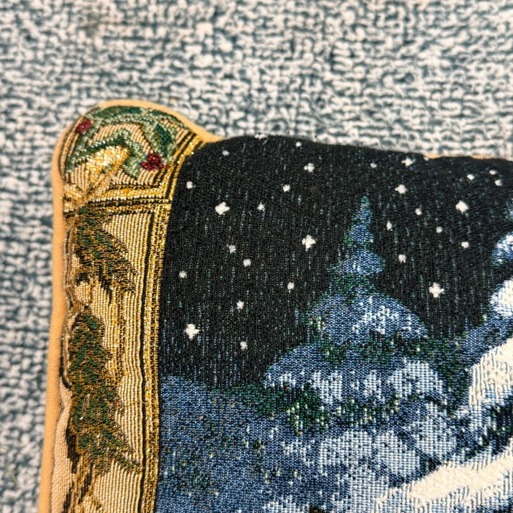 Riverdale Woven Tapestry Winter Forest Deer Rabbit Accent Pillow Made in USA